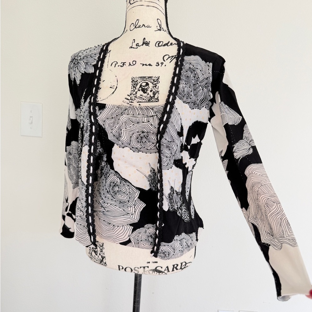 Alberto Makali Monochrome Floral Open Cardigan &‎ Tank Top Set Sz M Romantic - Picture 4 of 16